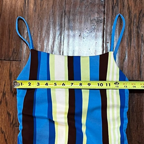 Fabletics Live-In Spaghetti Strap Dress Size Medium Wavy Stripe Blue Midi Fitted - Picture 7 of 15